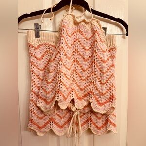 Freshman 1996 Pink Orange and White Cream Knit Two Piece Outfit Women’s XS